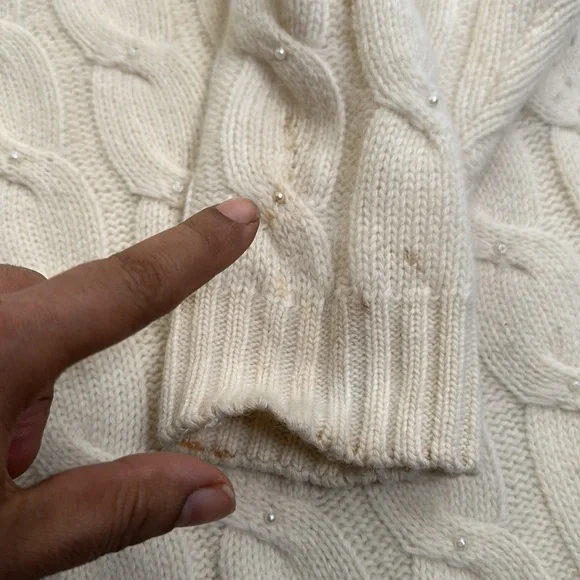 SAKS FIFTH AVENUE ivory lamb wool angora rabbit hair cable knit sweater size M - Picture 11 of 11